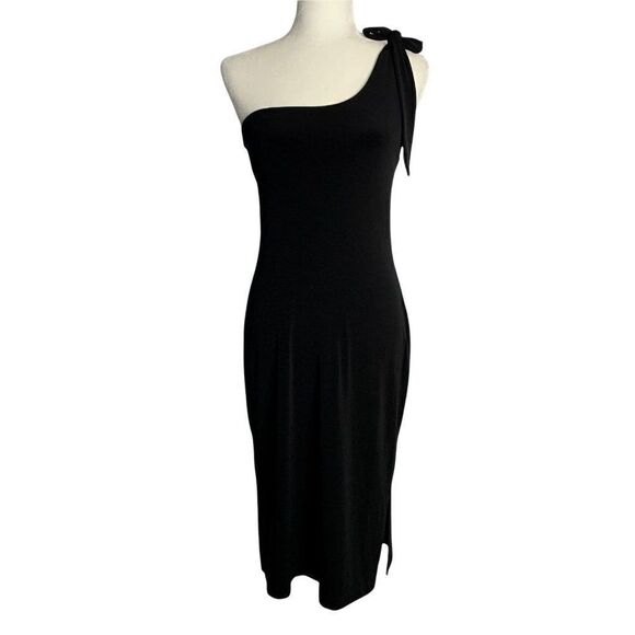 Guess Jeans Dresses & Skirts - Vintage Guess Jeans One Shoulder Dress M Black Stretch Knit Shelf Bra Midi Tie